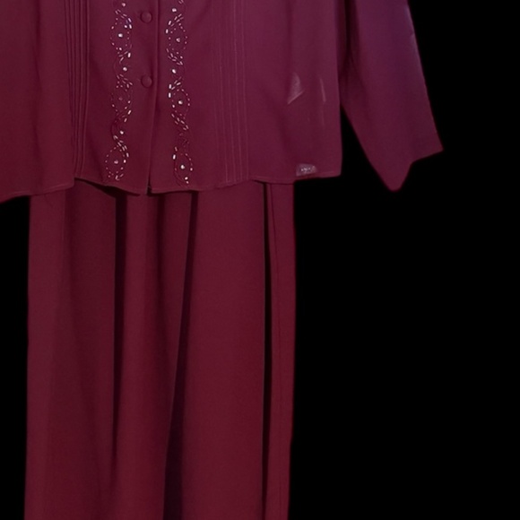Danny & Nicole 2 pc Sheath Sleeveless Long Sheer Dress Burgundy Beaded Zip 16 - Picture 10 of 12